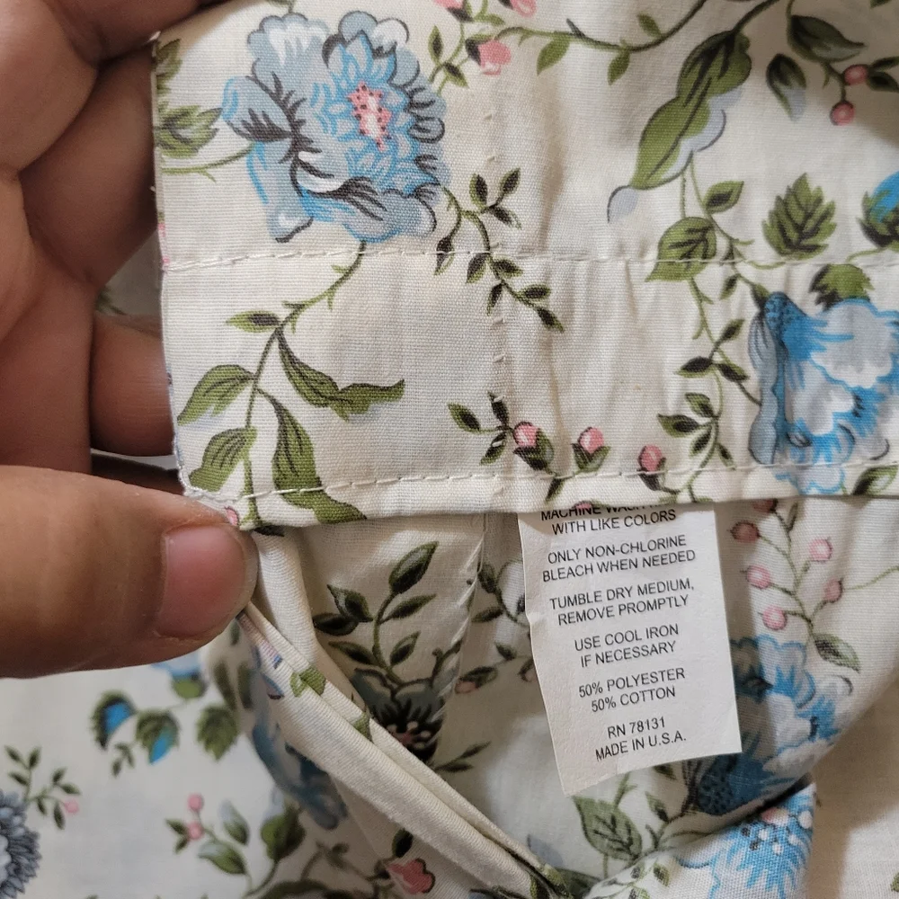 Vintage Blue, Pink, Lavender, Green & Cream Floral Cotton Curtains EUC